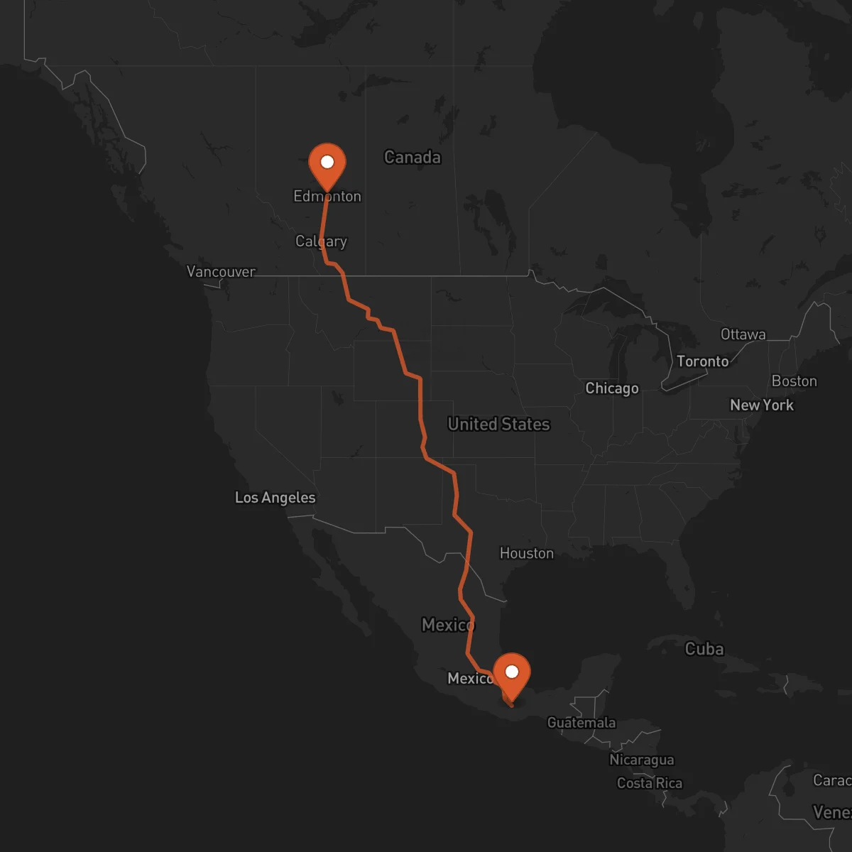 Ruta Edmonton - Oaxaca de Juárez