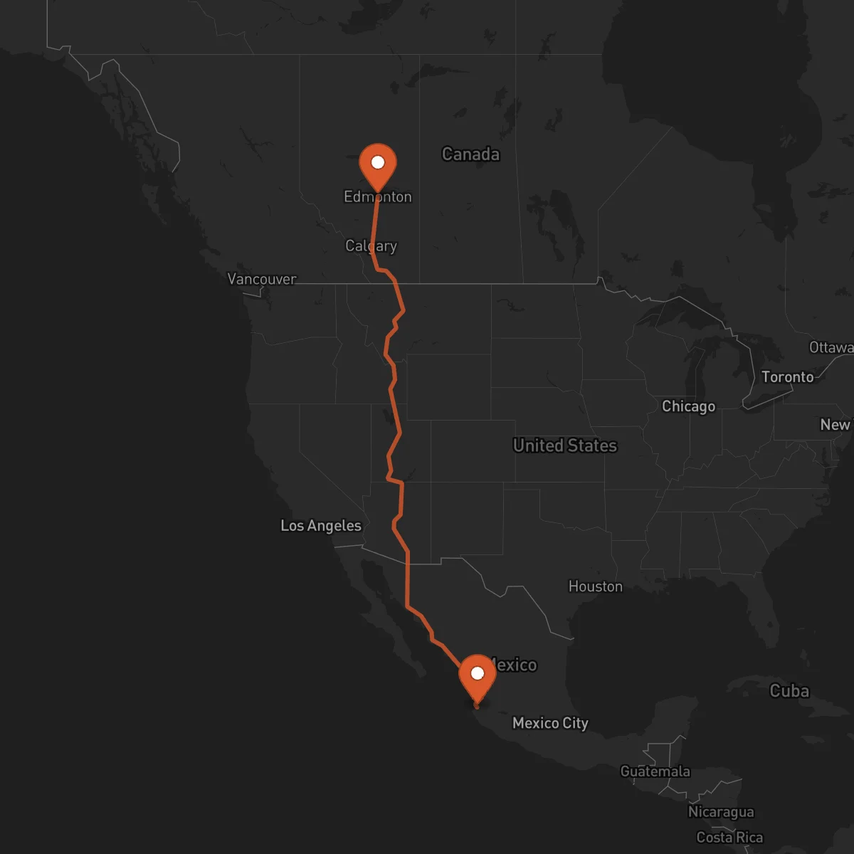 Ruta Edmonton - Puerto Vallarta