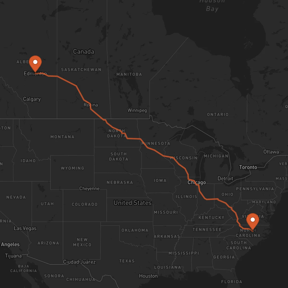 Ruta Raleigh - Edmonton