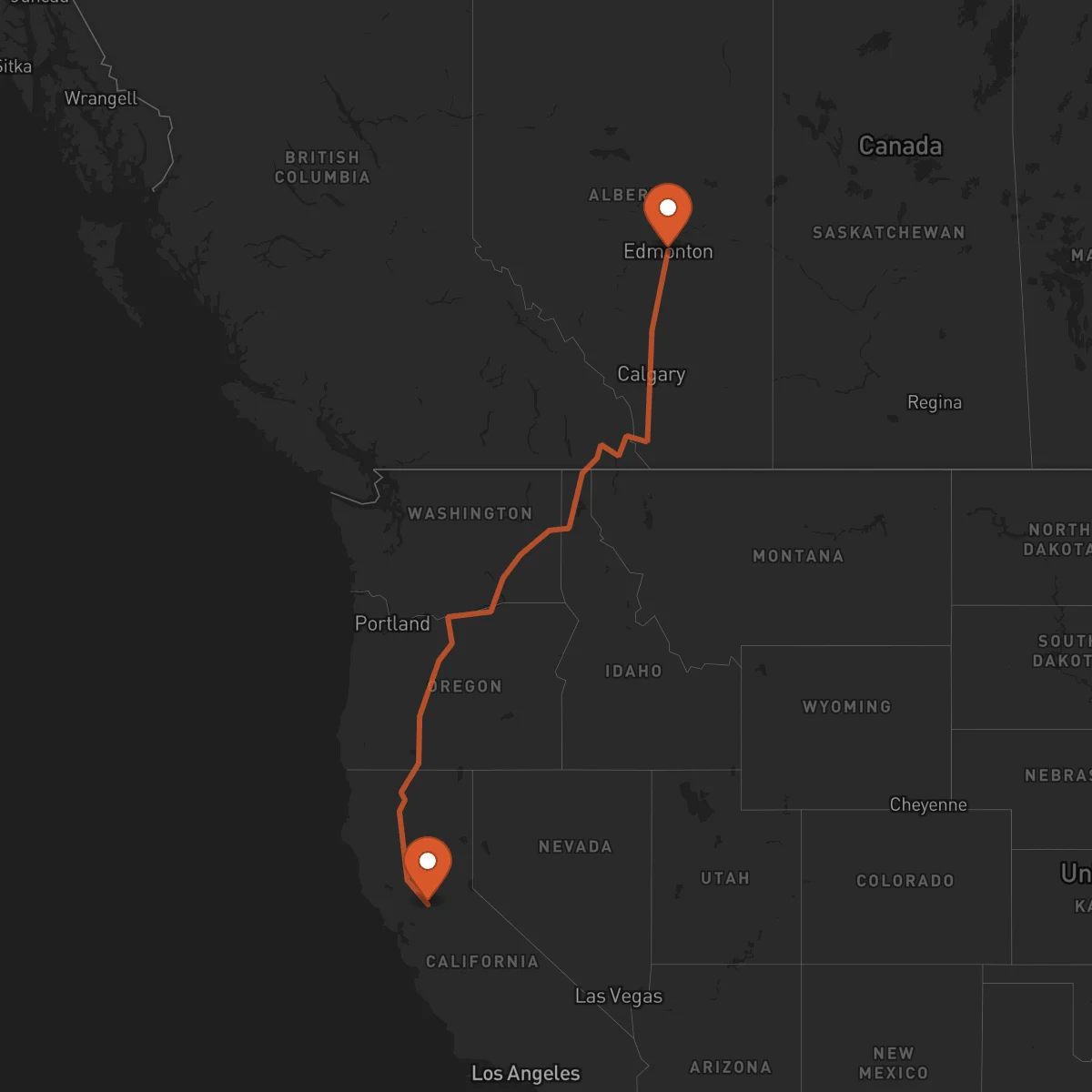 Ruta Edmonton - Sacramento