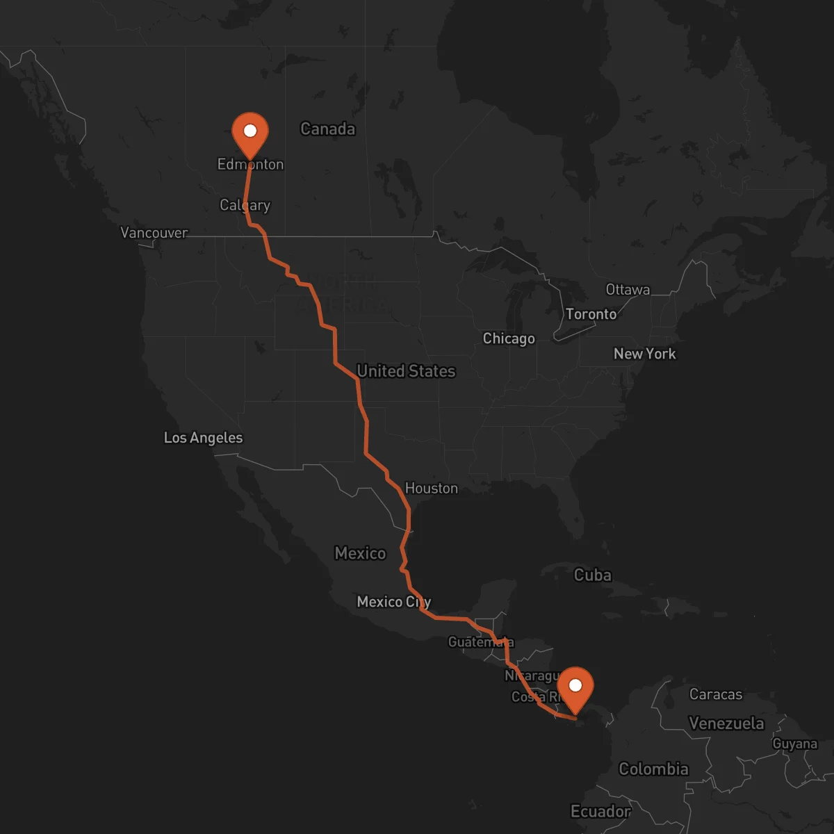 Ruta Edmonton - Santiago de Veraguas