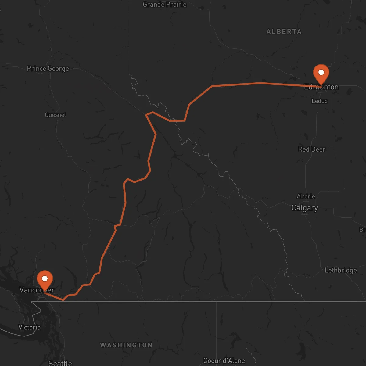 Ruta Surrey - Edmonton