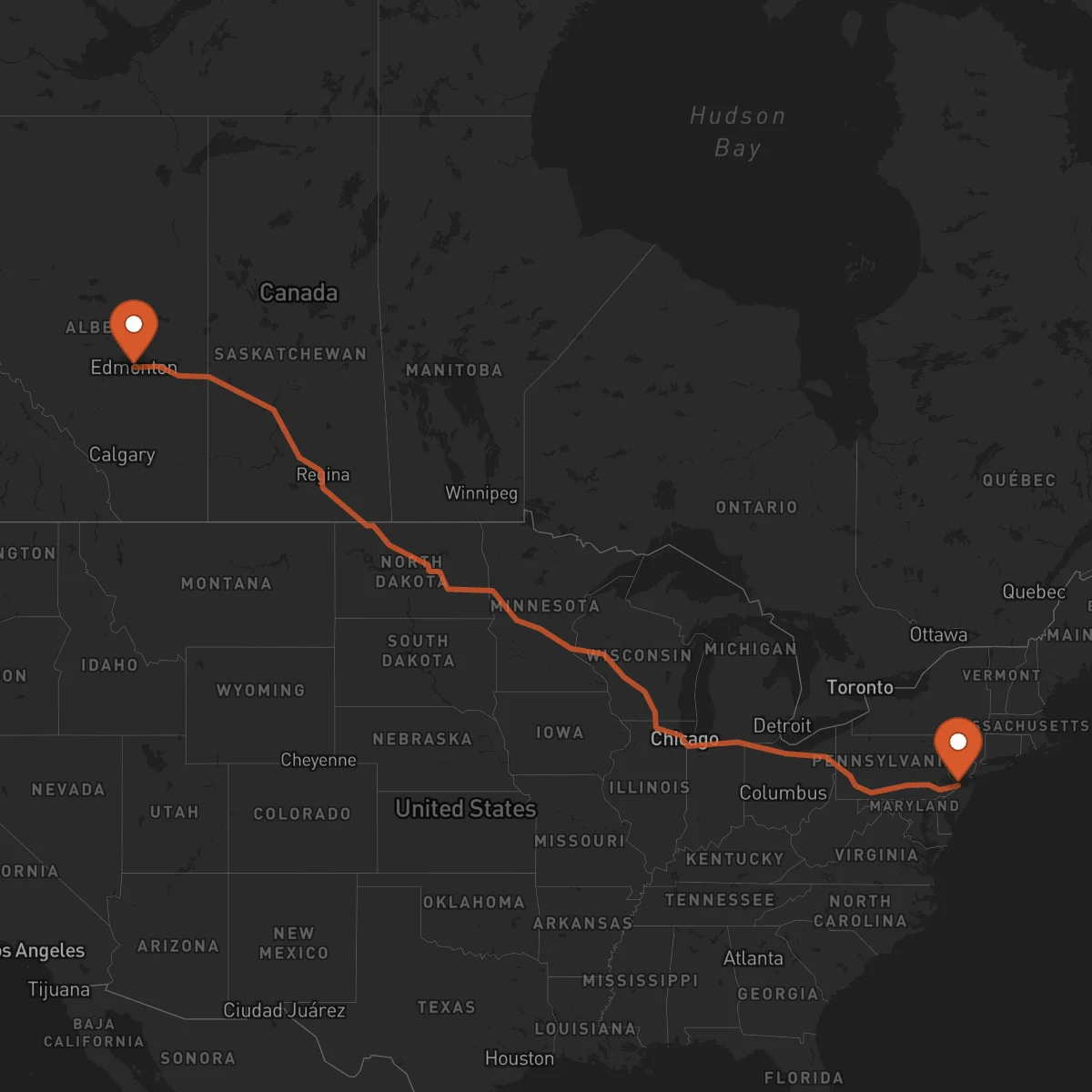 Ruta Edmonton - Trenton