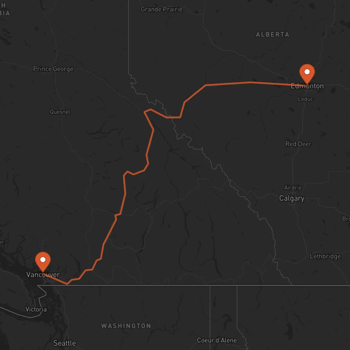 Ruta Vancouver - Edmonton