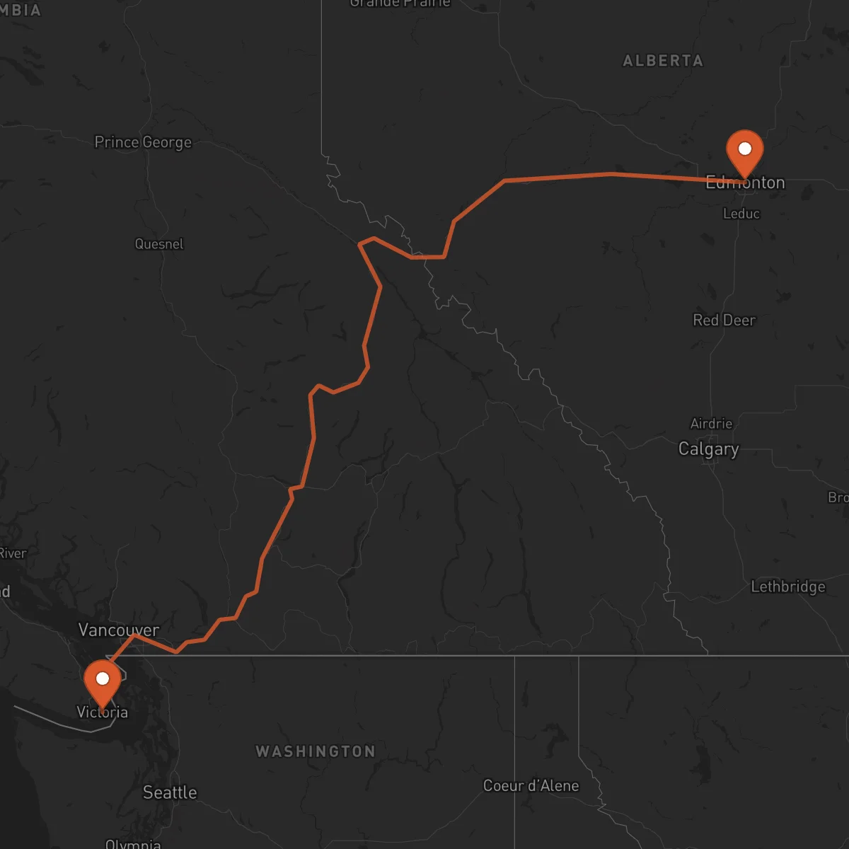 Ruta Edmonton - Victoria