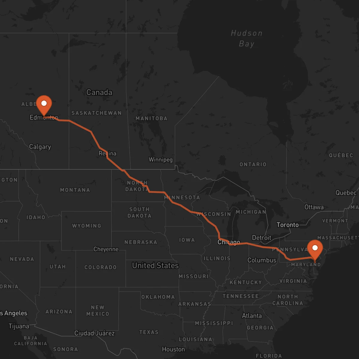 Ruta Edmonton - Wilmington