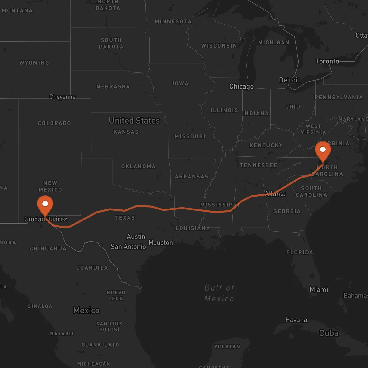 Ruta El Paso - Greensboro