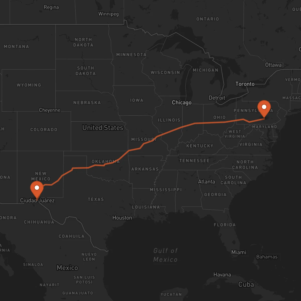 Ruta El Paso - Harrisburg