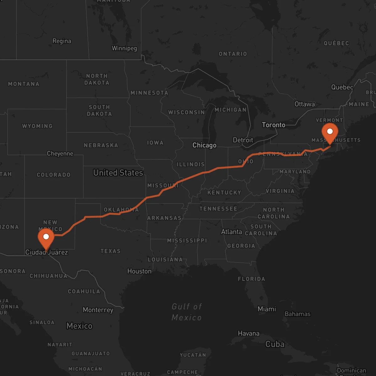 Ruta Hartford - El Paso
