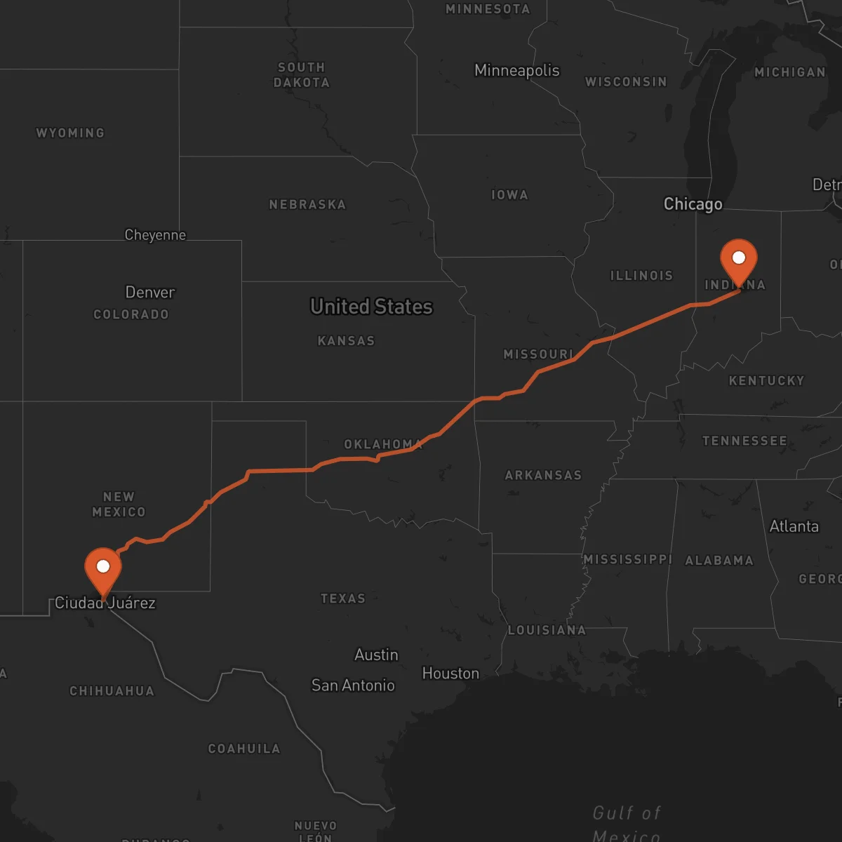 Ruta Indianapolis - El Paso