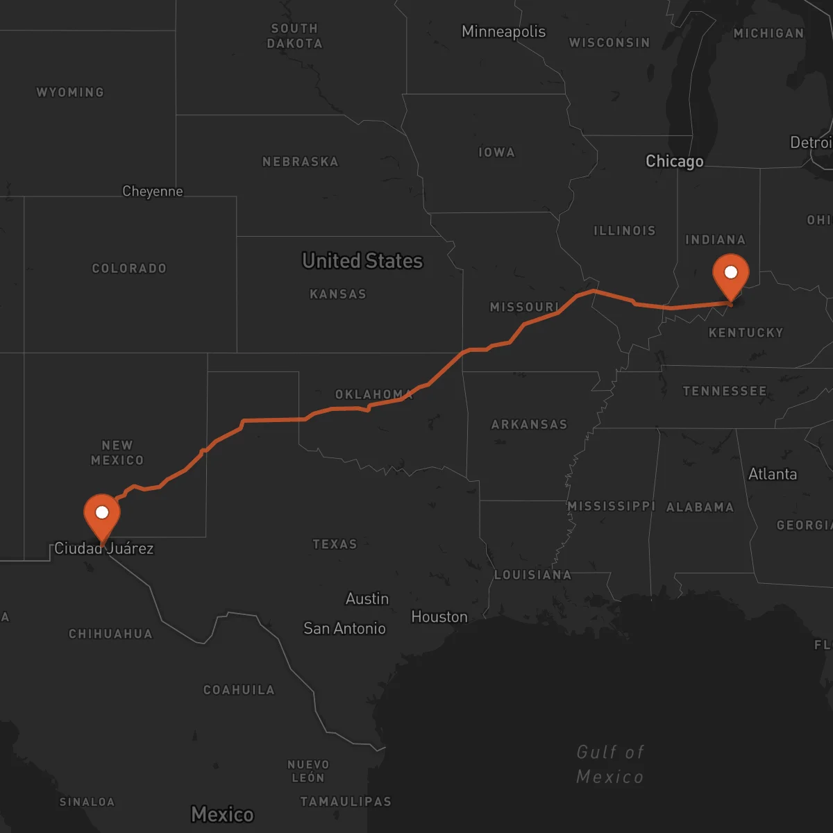Ruta Louisville - El Paso