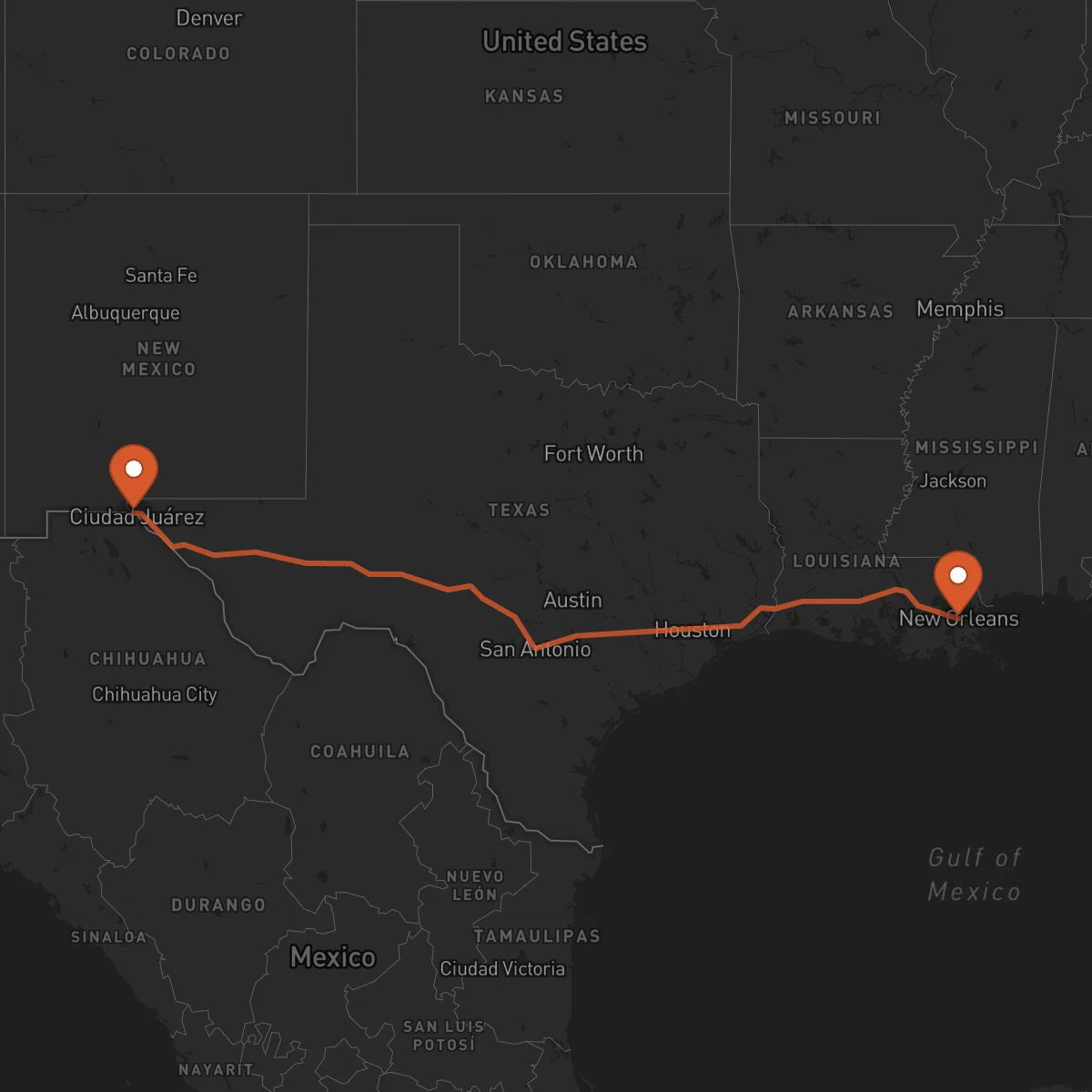 Ruta New Orleans - El Paso