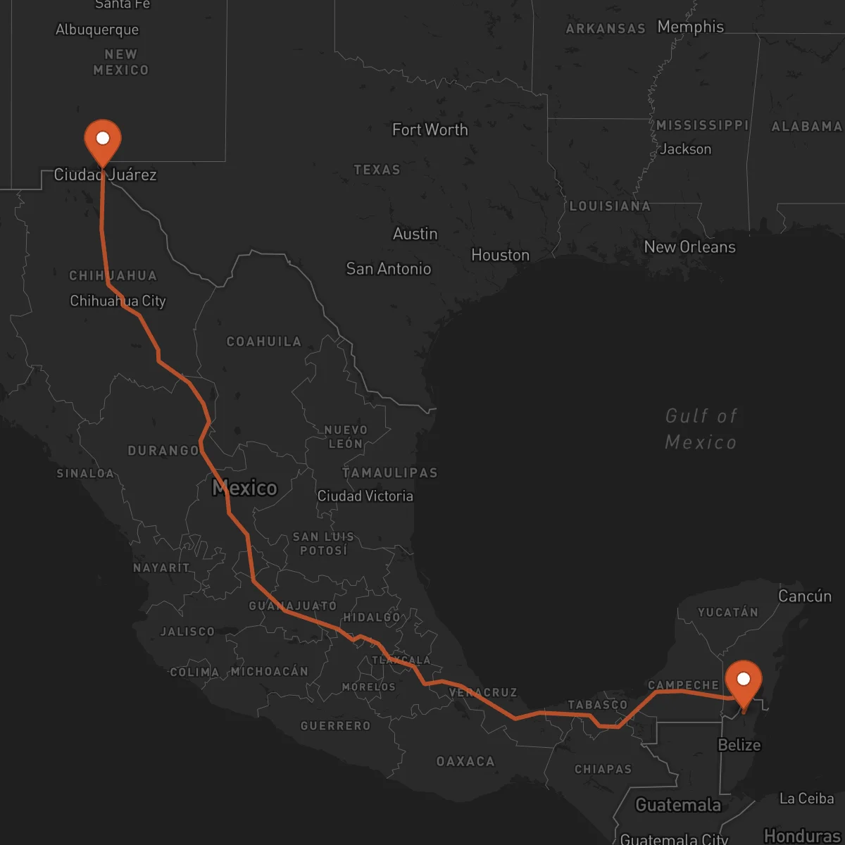 Ruta Orange Walk Town - El Paso