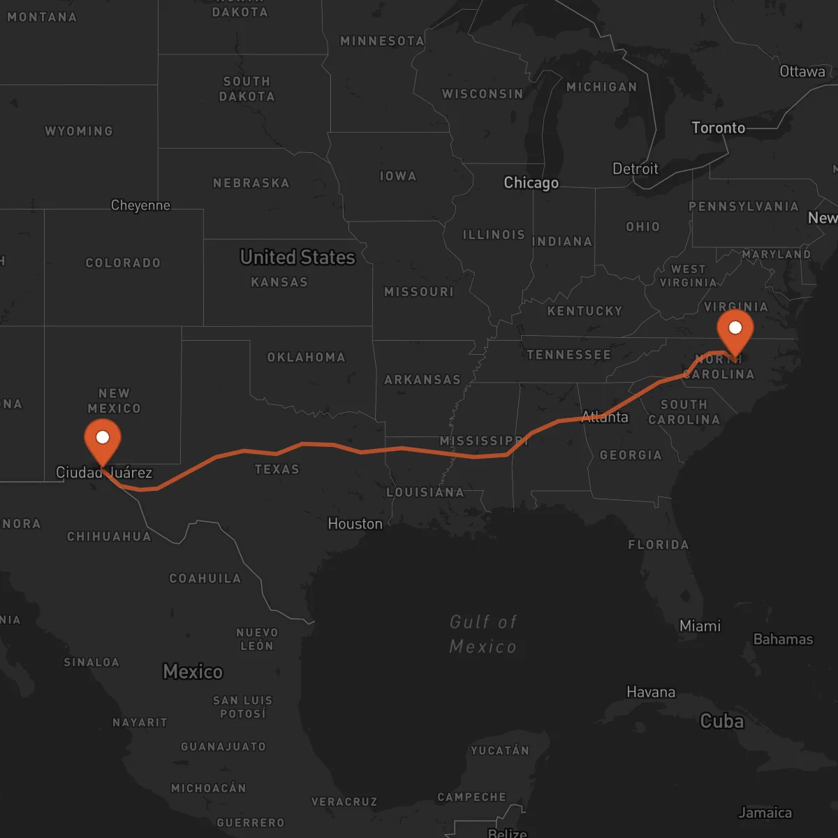 Ruta El Paso - Raleigh