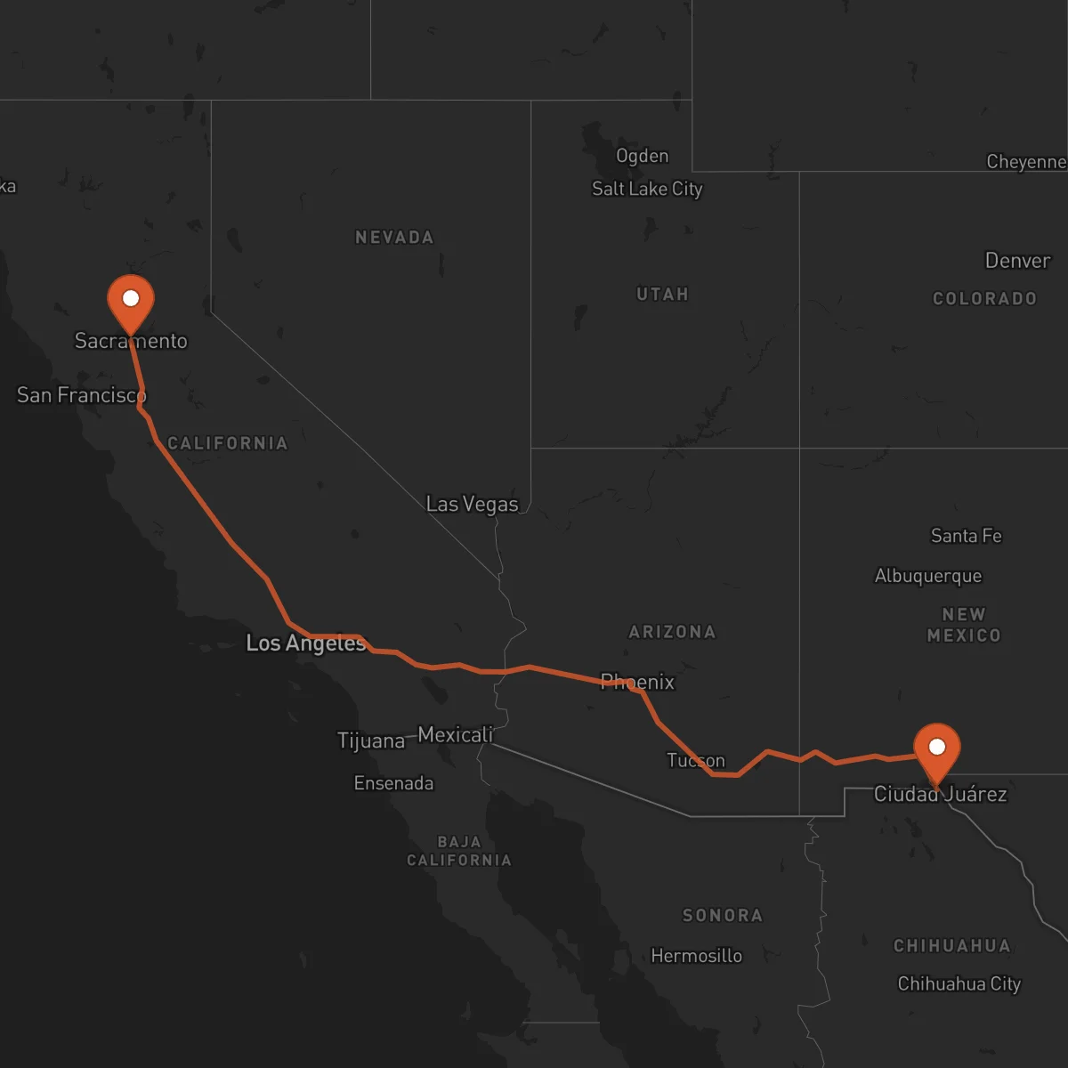 Ruta El Paso - Sacramento
