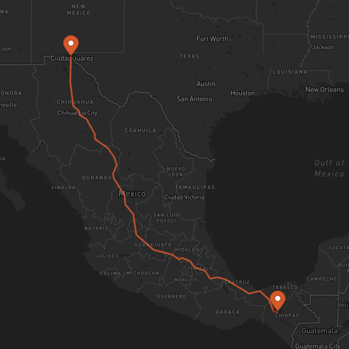 Ruta El Paso - Tuxtla Gutiérrez