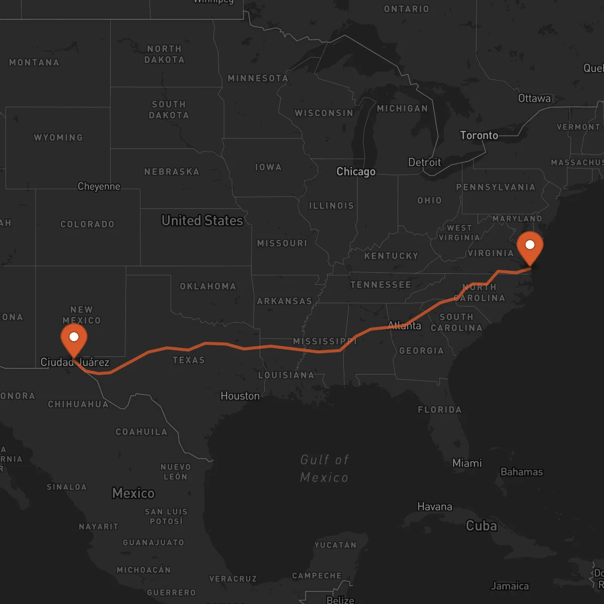 Ruta Virginia Beach - El Paso