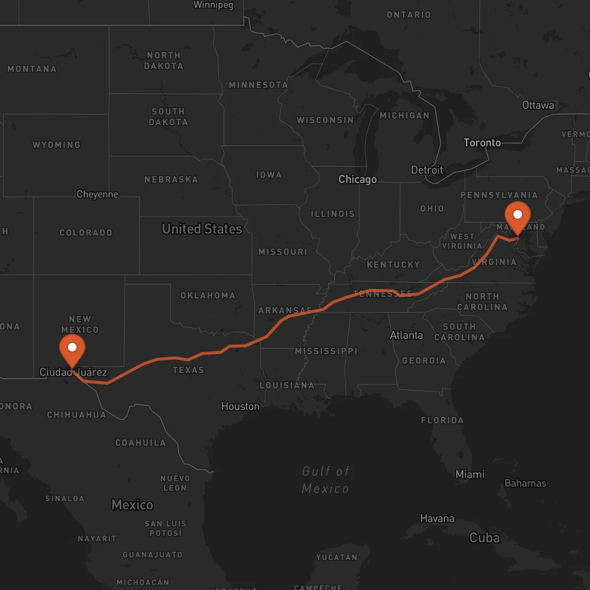 Ruta Washington D.C. - El Paso