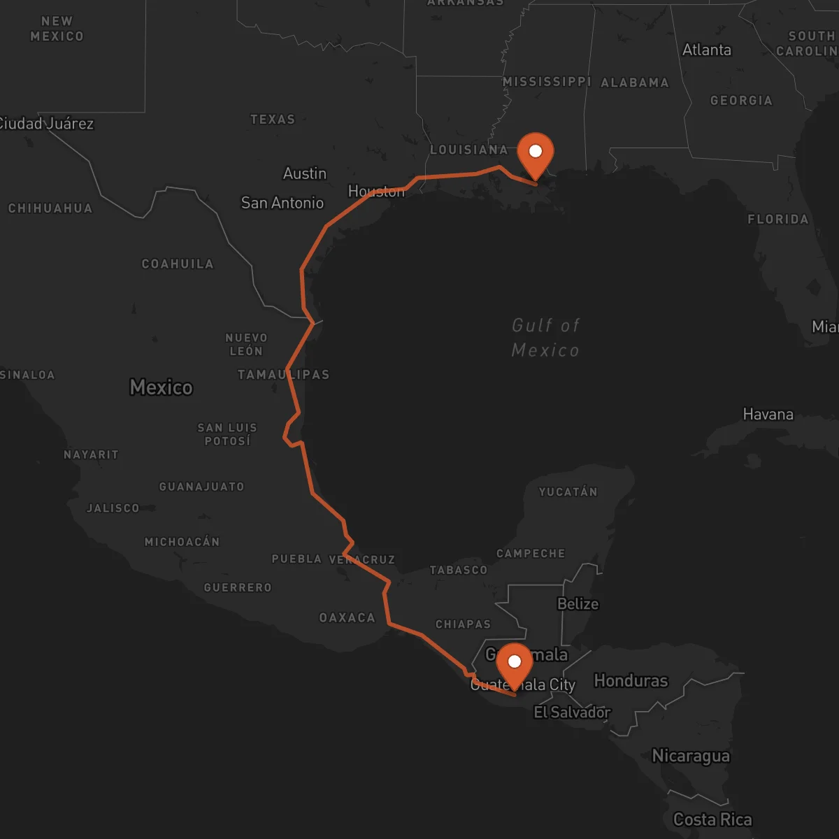 Ruta New Orleans - Escuintla