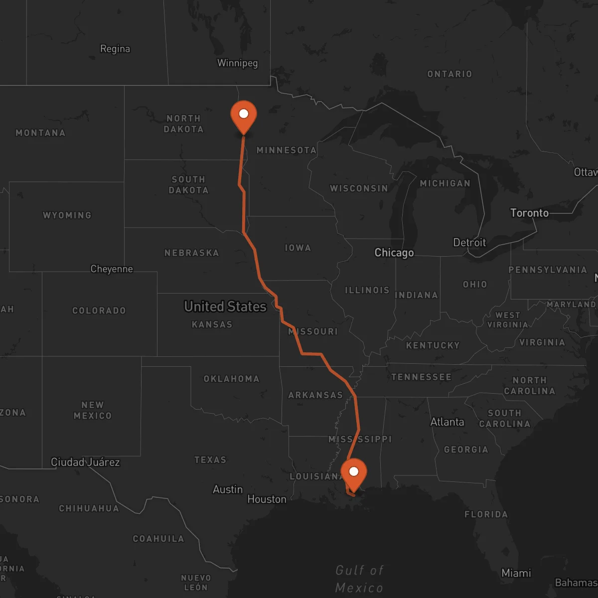 Ruta New Orleans - Fargo