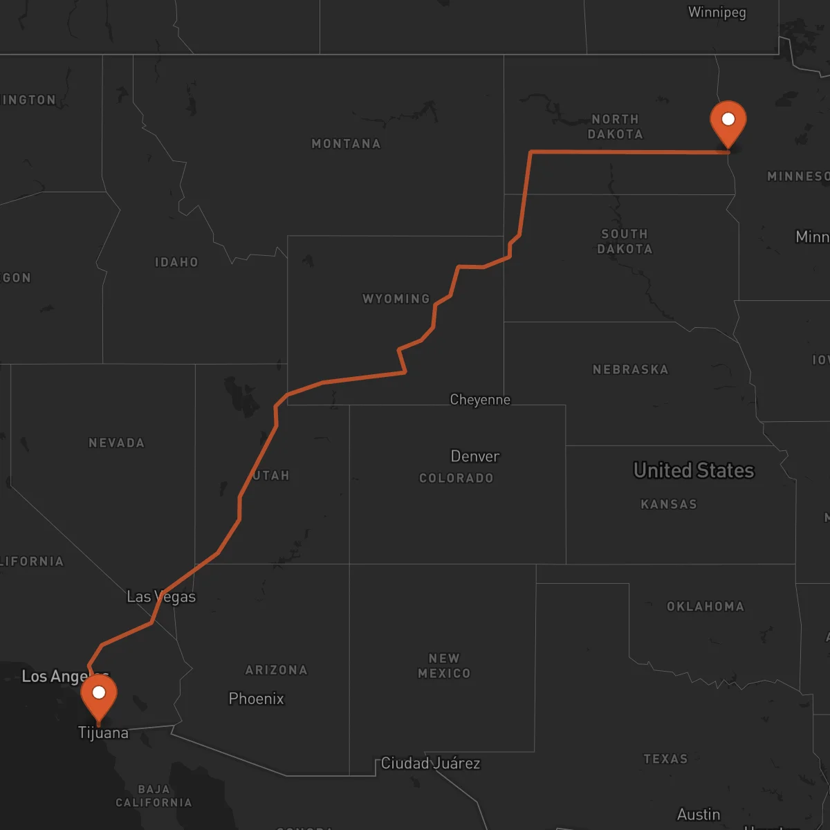 Ruta San Diego - Fargo