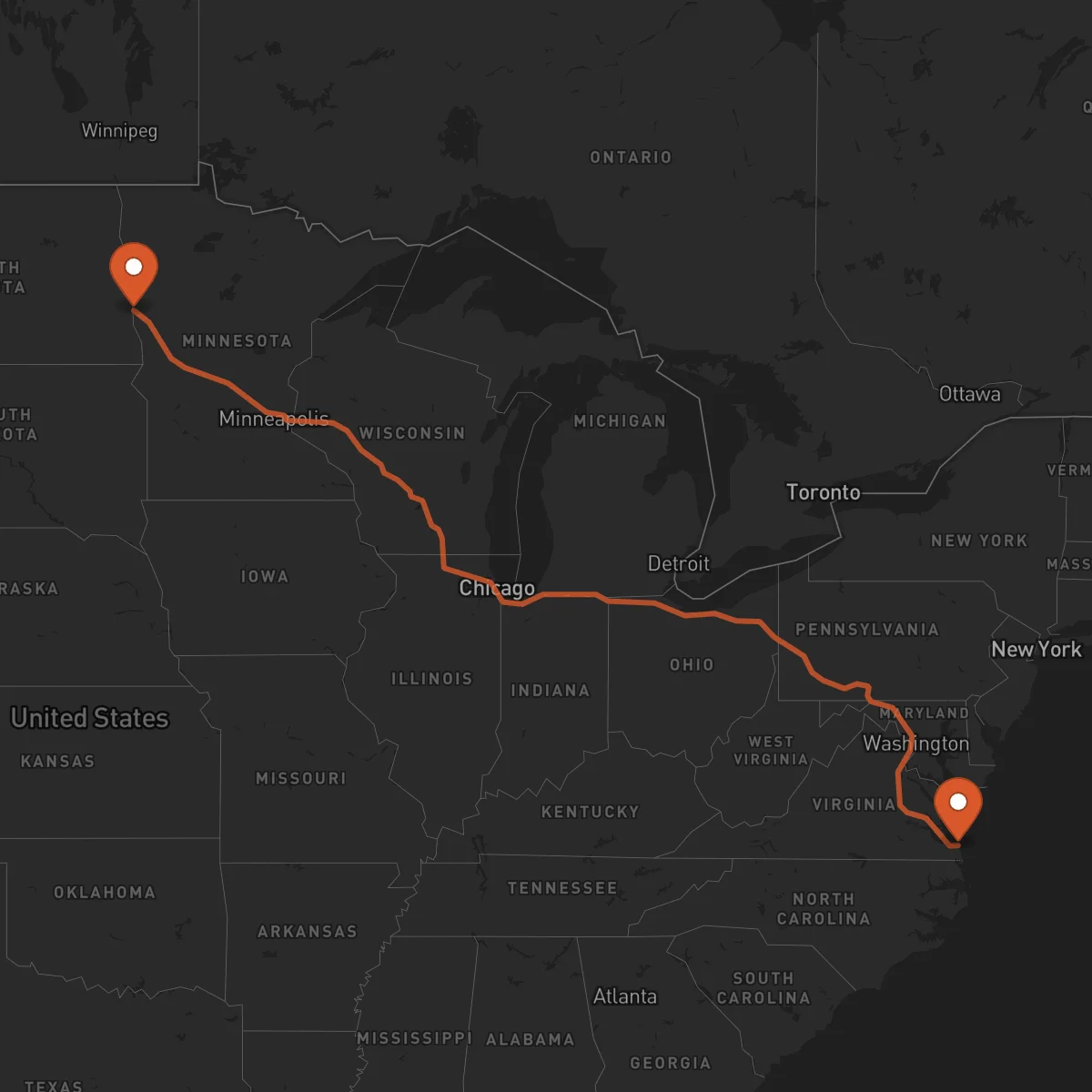 Ruta Virginia Beach - Fargo