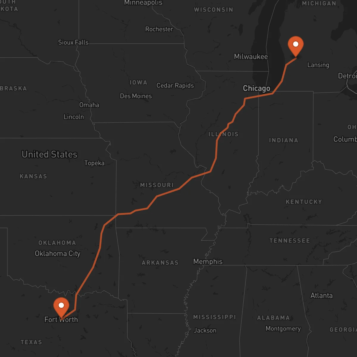 Ruta Grand Rapids - Fort Worth