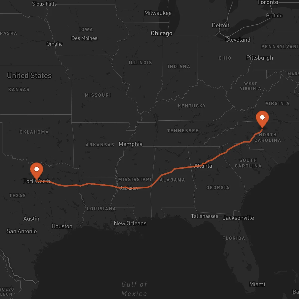 Ruta Greensboro - Fort Worth