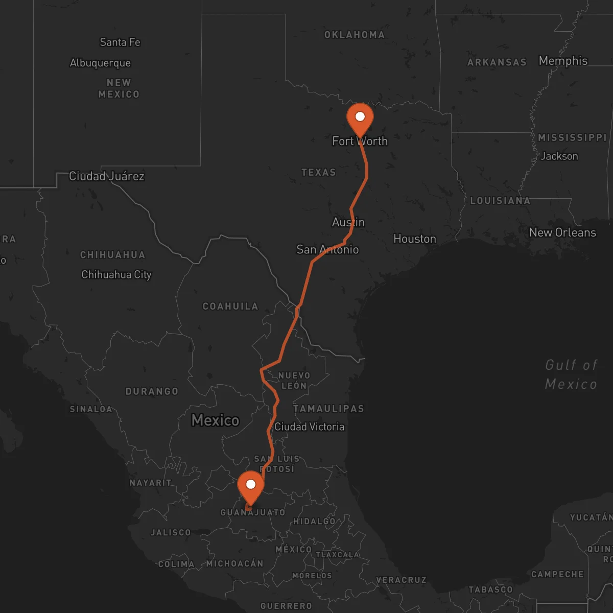 Ruta Fort Worth - Guanajuato
