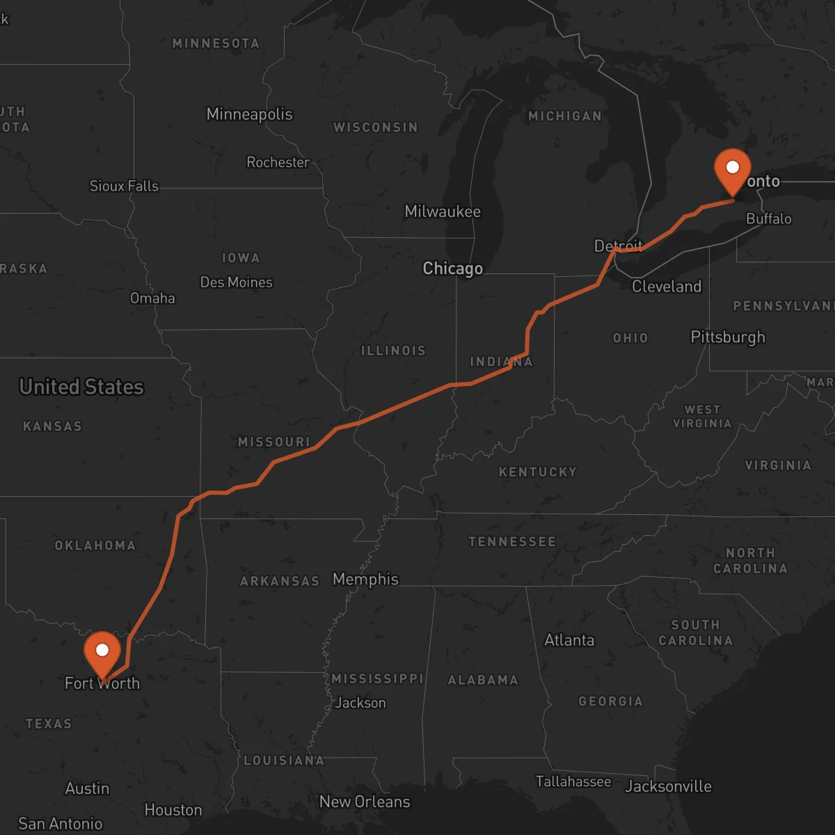 Ruta Fort Worth - Hamilton