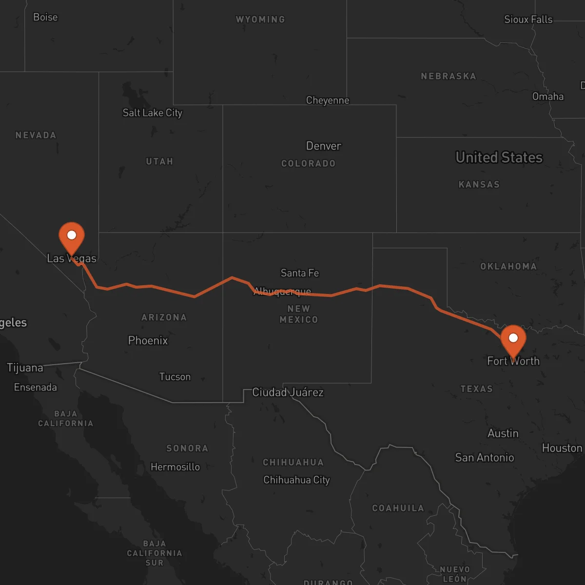Ruta Fort Worth - Las Vegas