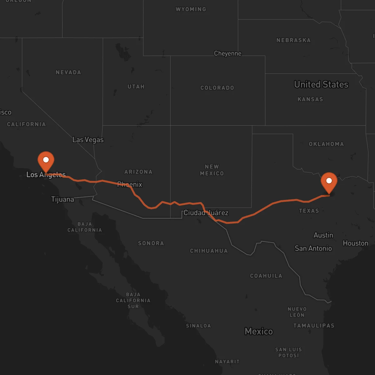 Ruta Fort Worth - Los Angeles