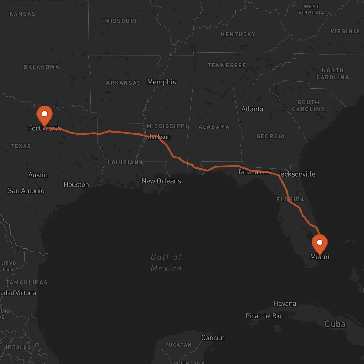Ruta Miami - Fort Worth
