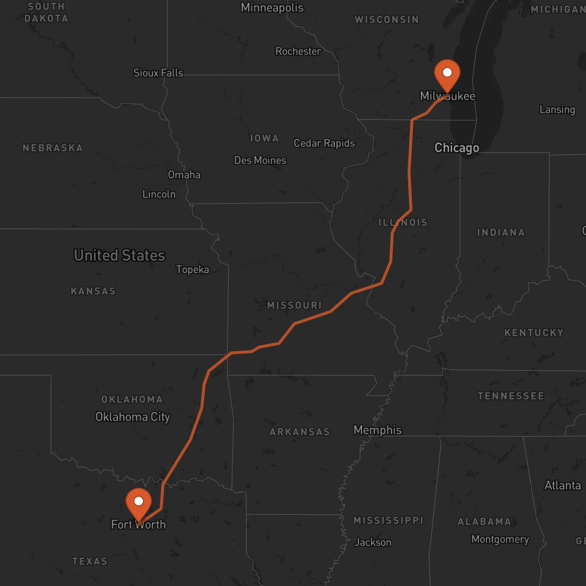 Ruta Milwaukee - Fort Worth