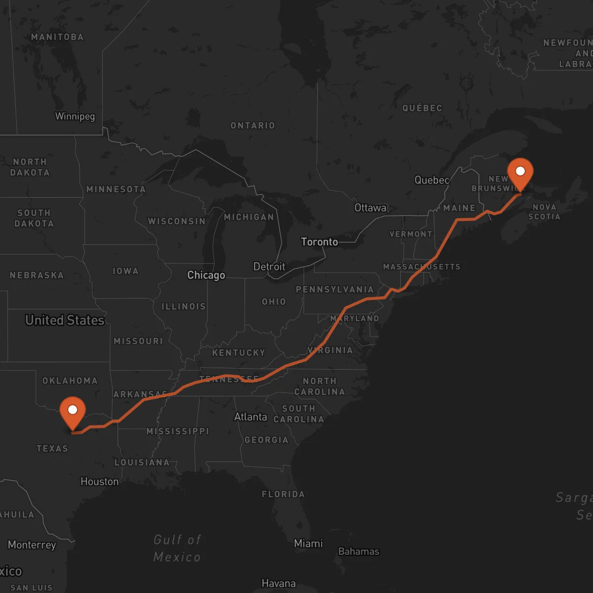 Ruta Moncton - Fort Worth