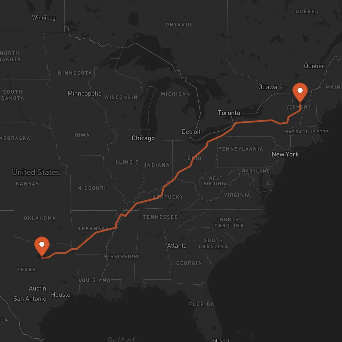 Ruta Fort Worth - Montpelier