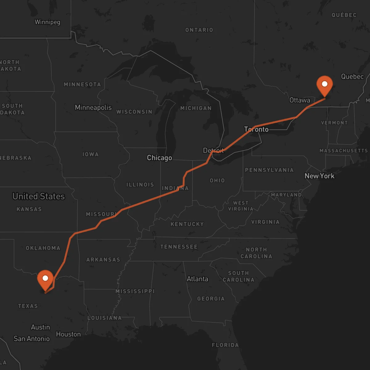 Ruta Montreal - Fort Worth