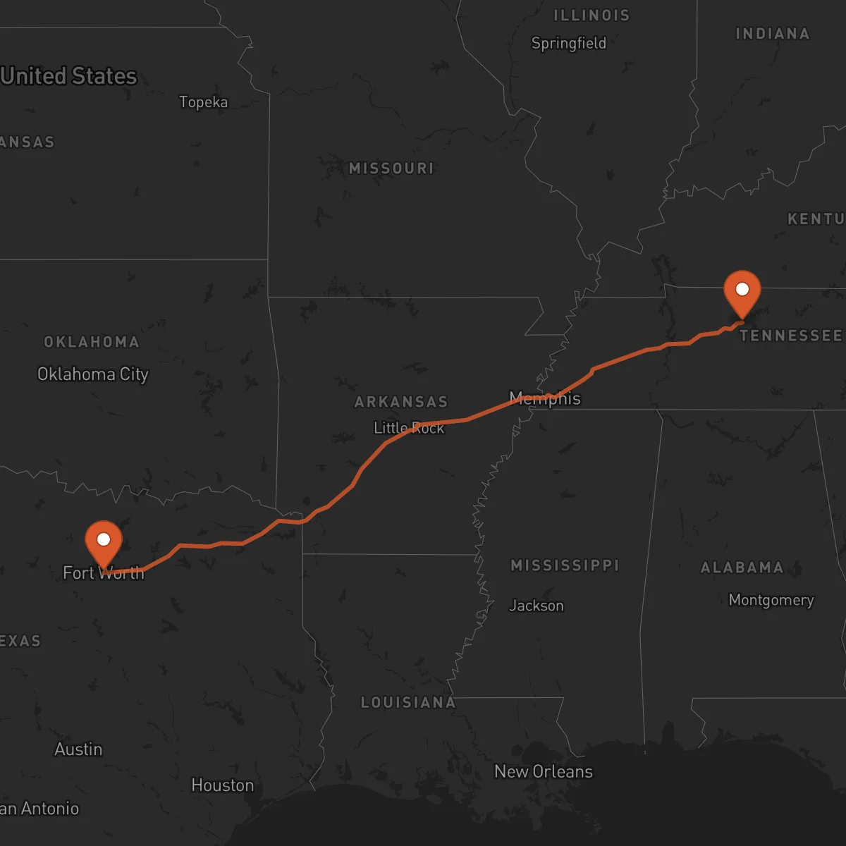 Ruta Fort Worth - Nashville