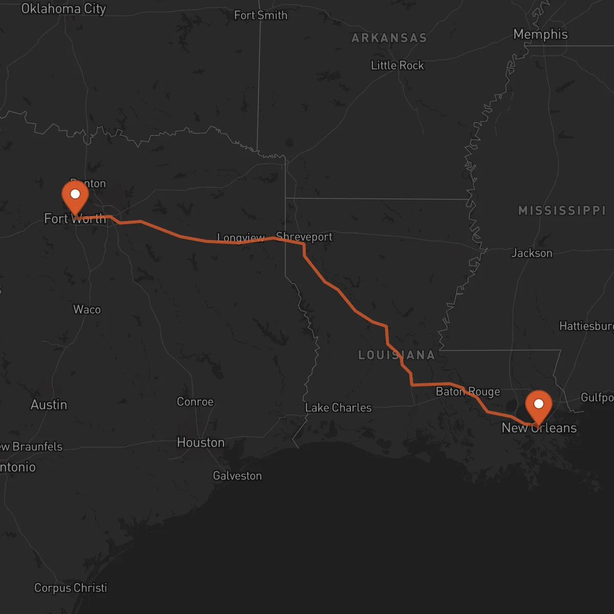 Ruta New Orleans - Fort Worth