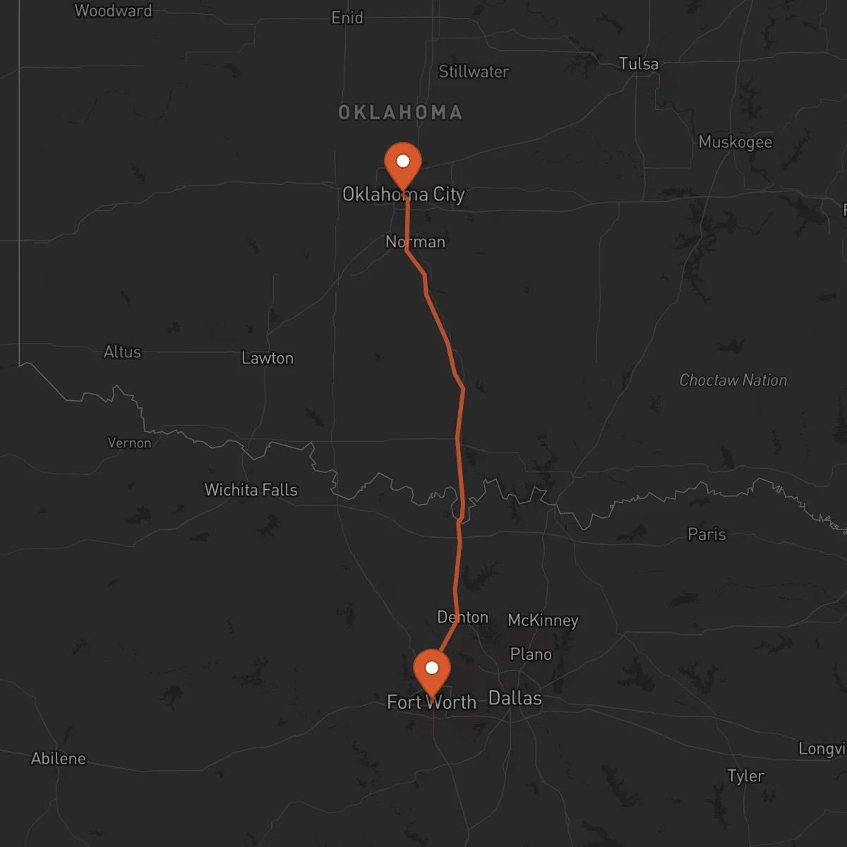 Ruta Oklahoma City - Fort Worth