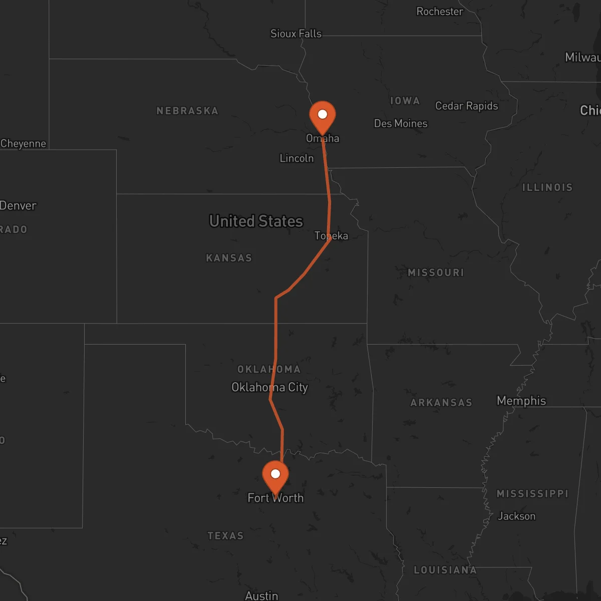 Ruta Omaha - Fort Worth