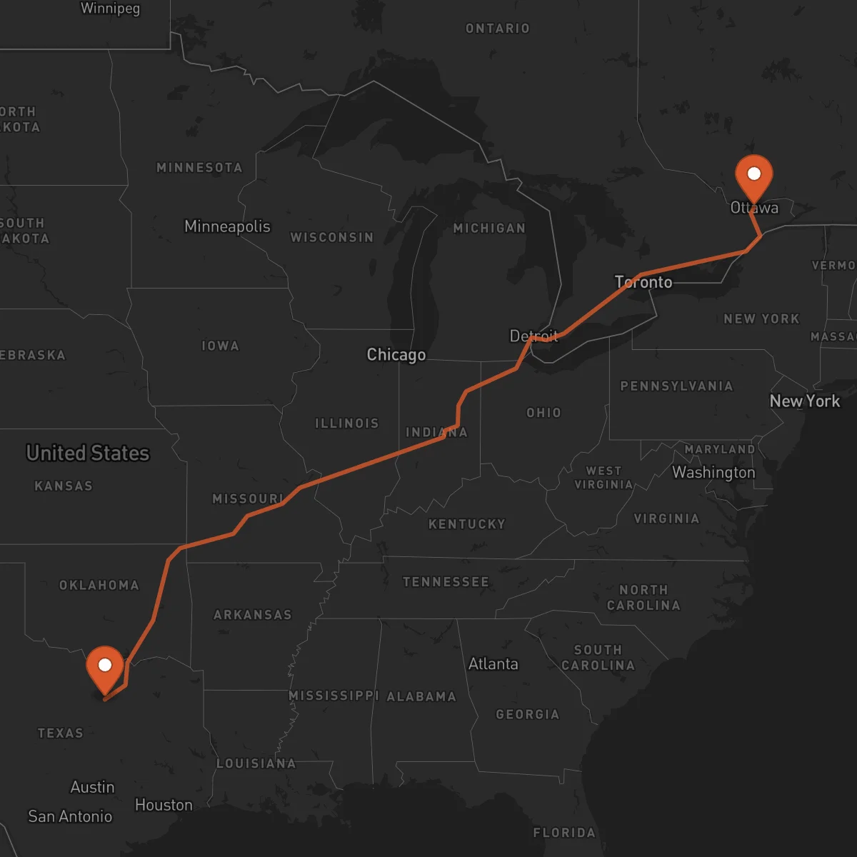 Ruta Ottawa - Fort Worth