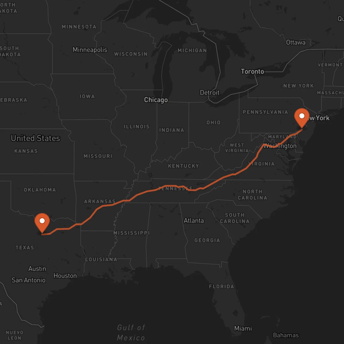Ruta Fort Worth - Philadelphia