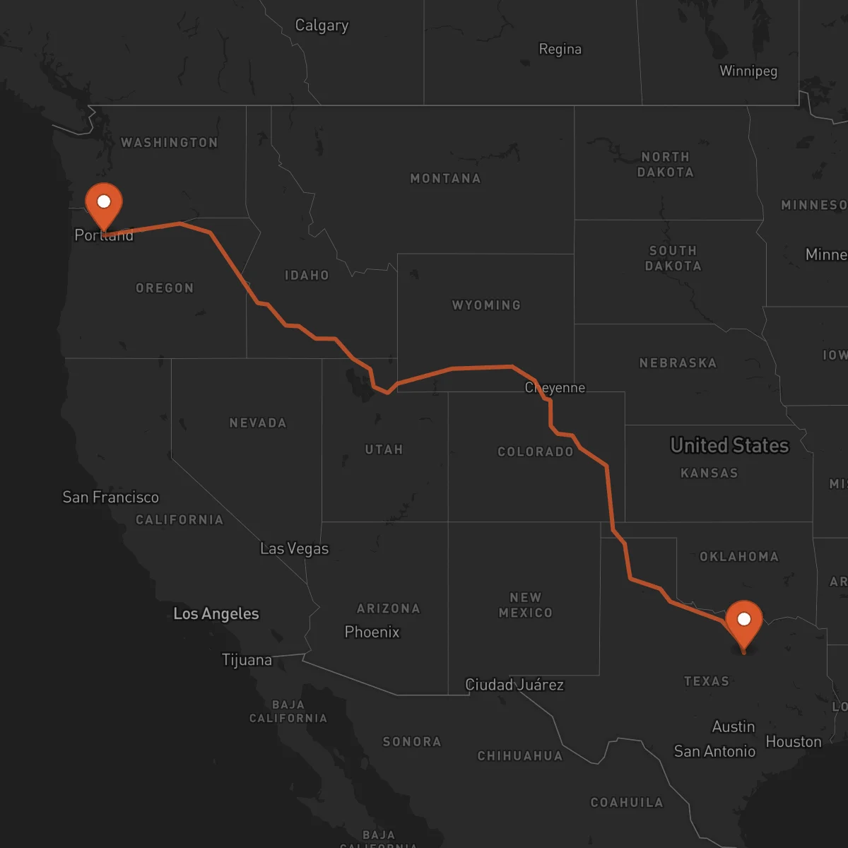 Ruta Portland - Fort Worth
