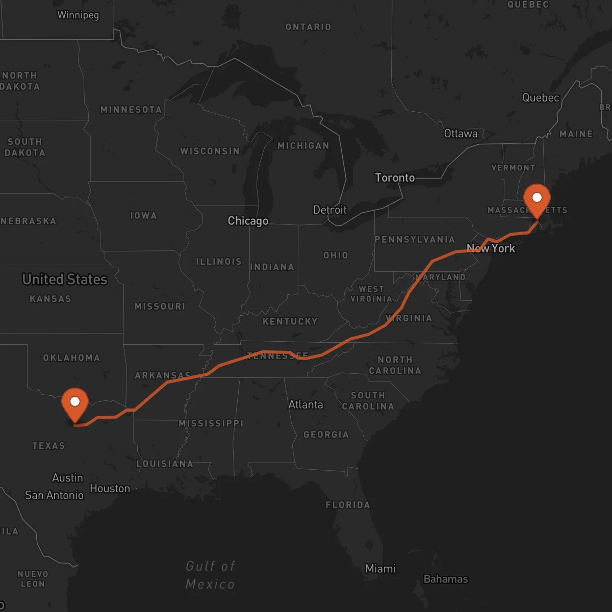 Ruta Fort Worth - Providence