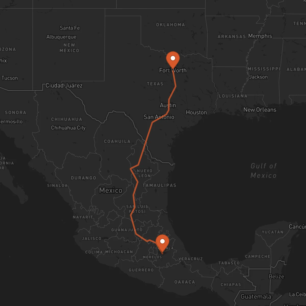 Ruta Fort Worth - Puebla de Zaragoza