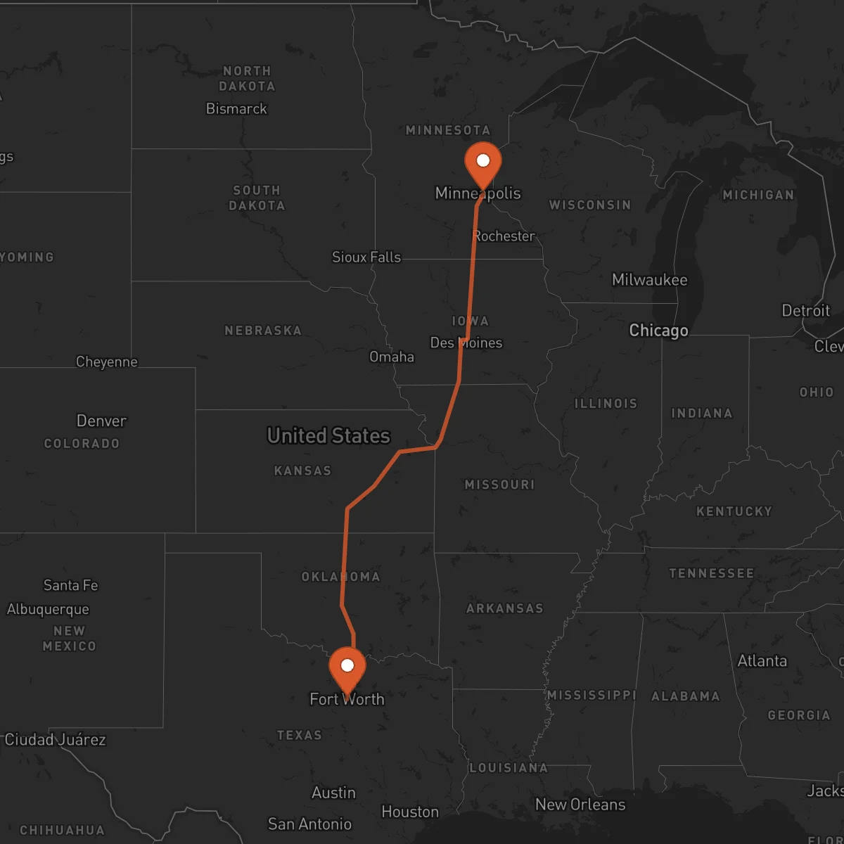 Ruta Fort Worth - Saint Paul