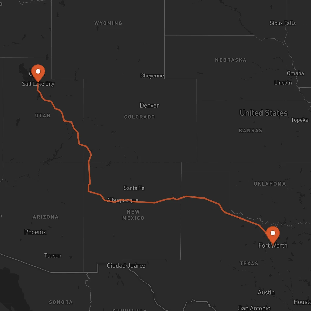 Ruta Salt Lake City - Fort Worth