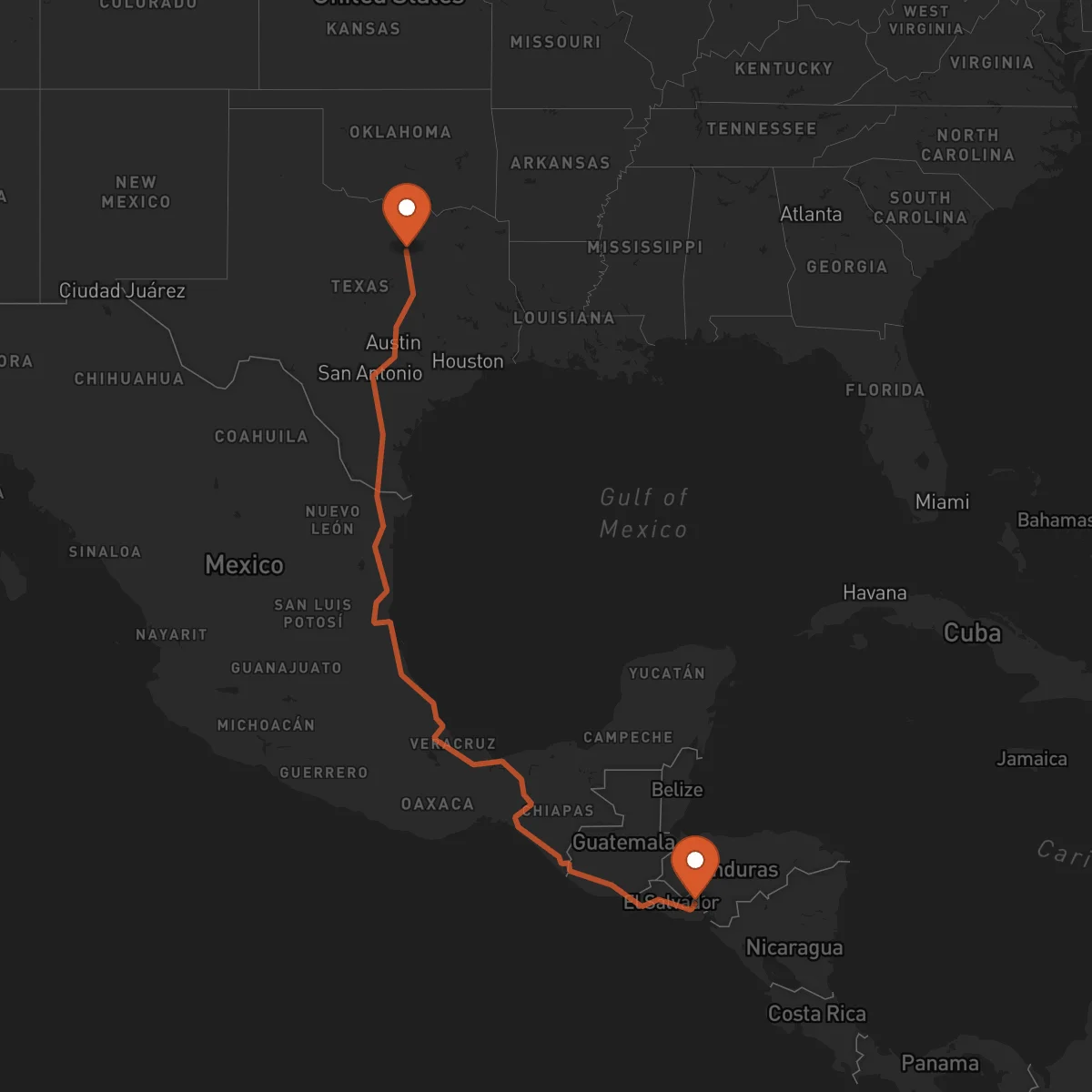 Ruta Fort Worth - San Francisco Gotera