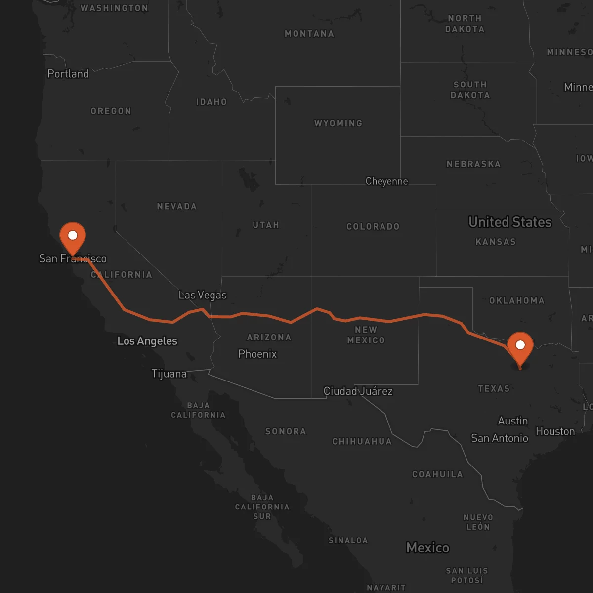Ruta San Francisco - Fort Worth